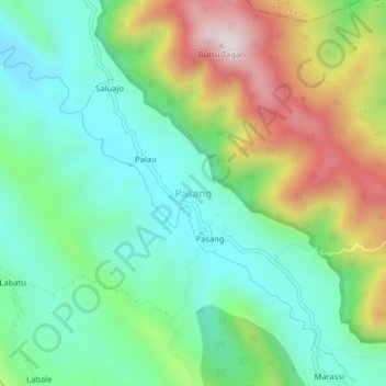 Mapa topográfico Pasang, altitud, relieve