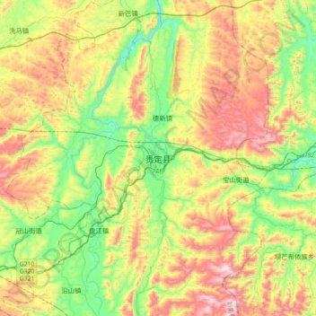 Mapa topográfico 贵定县, altitud, relieve