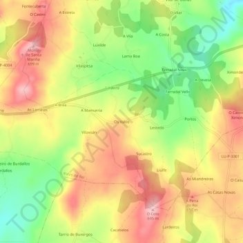 Mapa topográfico Os Valos, altitud, relieve