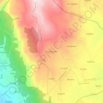 Mapa topográfico Cacharrequille, altitud, relieve