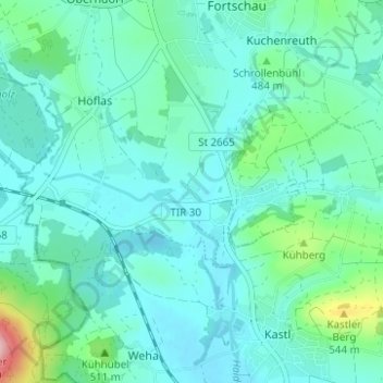 Mapa topográfico Kaibitz, altitud, relieve