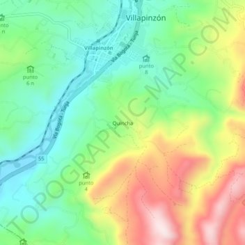 Mapa topográfico Quincha, altitud, relieve