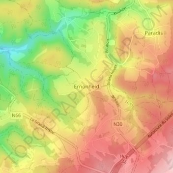 Mapa topográfico Ernonheid, altitud, relieve