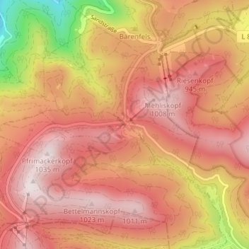 Mapa topográfico Hundseck, altitud, relieve