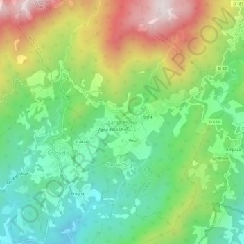 Mapa topográfico Santa-Maria, altitud, relieve