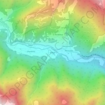 Mapa topográfico Grange, altitud, relieve