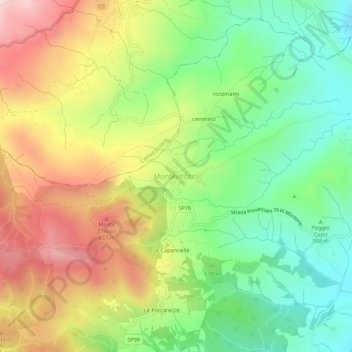 Mapa topográfico Montevitozzo, altitud, relieve