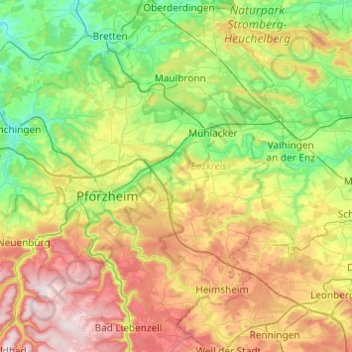 Mapa topográfico Niefern-Öschelbronn, altitud, relieve