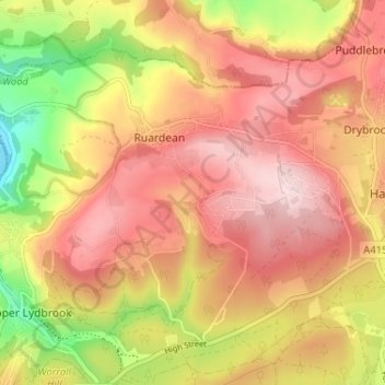 Mapa topográfico Ruardean Woodside, altitud, relieve