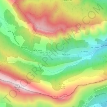 Mapa topográfico Les Calots, altitud, relieve