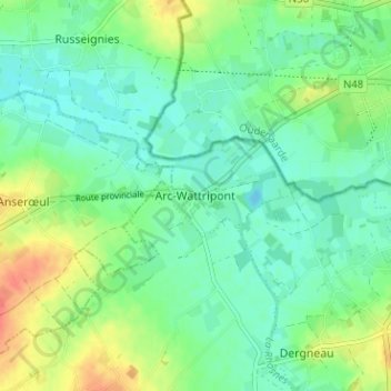 Mapa topográfico Arc-Wattripont, altitud, relieve