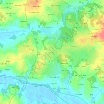 Mapa topográfico Les Ecobuts, altitud, relieve