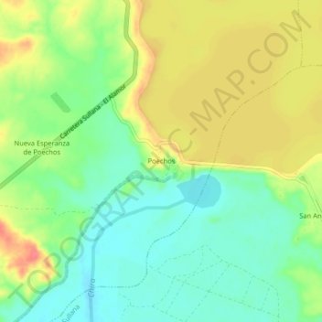 Mapa topográfico Poechos, altitud, relieve