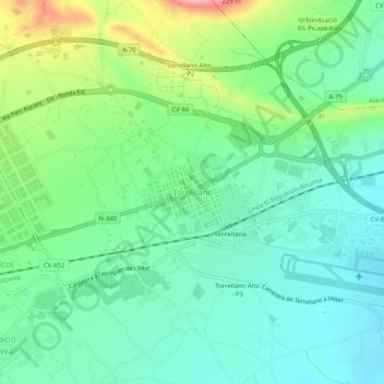 Mapa topográfico Torrellano, altitud, relieve