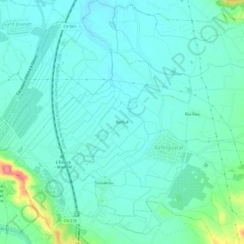 Mapa topográfico Berfull, altitud, relieve