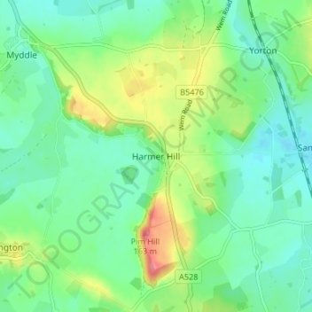 Mapa topográfico Harmer Hill, altitud, relieve