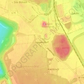 Mapa topográfico Lippendorf, altitud, relieve