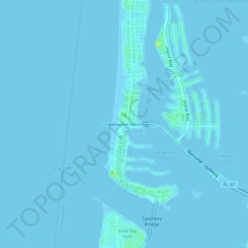 Mapa topográfico Clearwater Beach, altitud, relieve