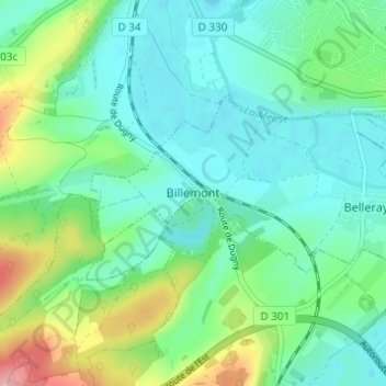 Mapa topográfico Billemont, altitud, relieve