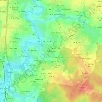 Mapa topográfico La Flocterie, altitud, relieve