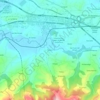 Mapa topográfico Fozana, altitud, relieve