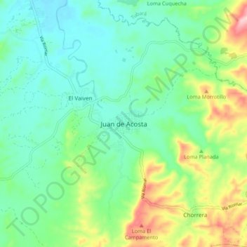 Mapa topográfico Juan de Acosta, altitud, relieve