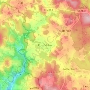 Mapa topográfico Postfelden, altitud, relieve
