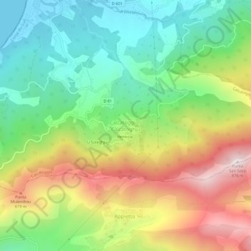 Mapa topográfico Calcatoggio, altitud, relieve