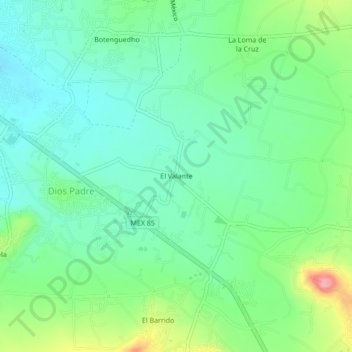 Mapa topográfico El Valante, altitud, relieve
