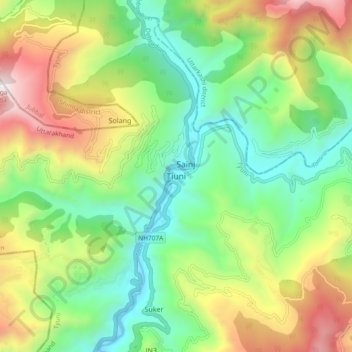 Mapa topográfico Tiuni, altitud, relieve