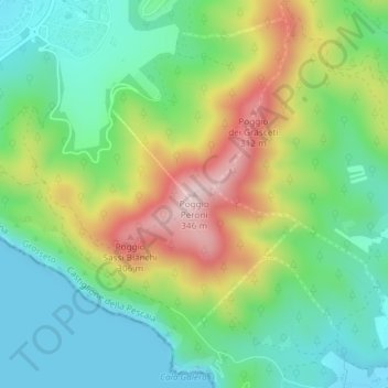 Mapa topográfico Poggio Peroni, altitud, relieve