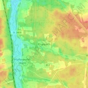 Mapa topográfico Pruppach, altitud, relieve