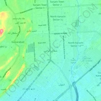 Mapa topográfico North Karachi, altitud, relieve