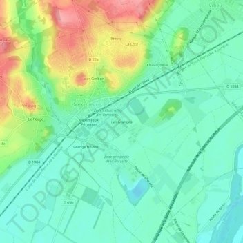 Mapa topográfico Les Granges, altitud, relieve