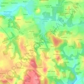 Mapa topográfico An Argoat, altitud, relieve