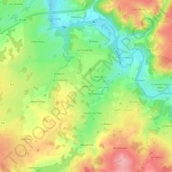 Mapa topográfico Lachaud, altitud, relieve