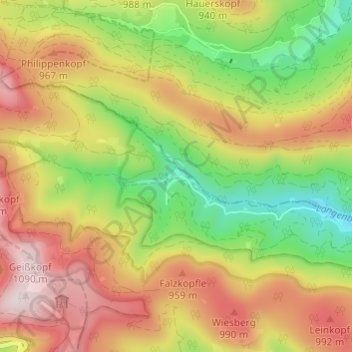 Mapa topográfico Hinterlangenbach, altitud, relieve