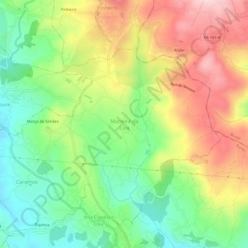 Mapa topográfico Macieira da Lixa, altitud, relieve