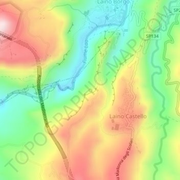 Mapa topográfico Tuvula, altitud, relieve