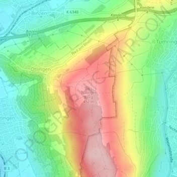 Mapa topográfico Tüllinger Berg, altitud, relieve