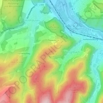 Mapa topográfico Piepenbrink, altitud, relieve