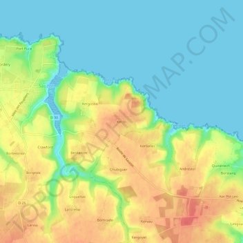 Mapa topográfico Kerzo, altitud, relieve