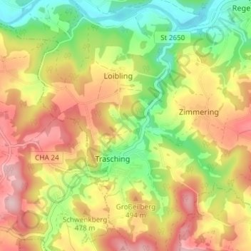 Mapa topográfico Zinzenthal, altitud, relieve