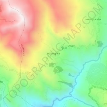 Mapa topográfico Huayllapata, altitud, relieve