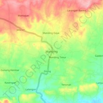 Mapa topográfico Manding, altitud, relieve