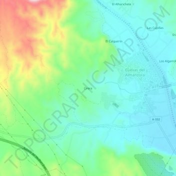 Mapa topográfico Cirera, altitud, relieve