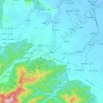 Mapa topográfico Amlash, altitud, relieve