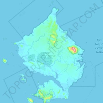 Mapa topográfico Natuna Besar, altitud, relieve