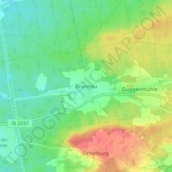 Mapa topográfico Brunnau, altitud, relieve