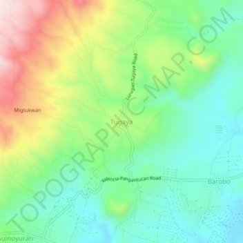 Mapa topográfico Tugaya, altitud, relieve